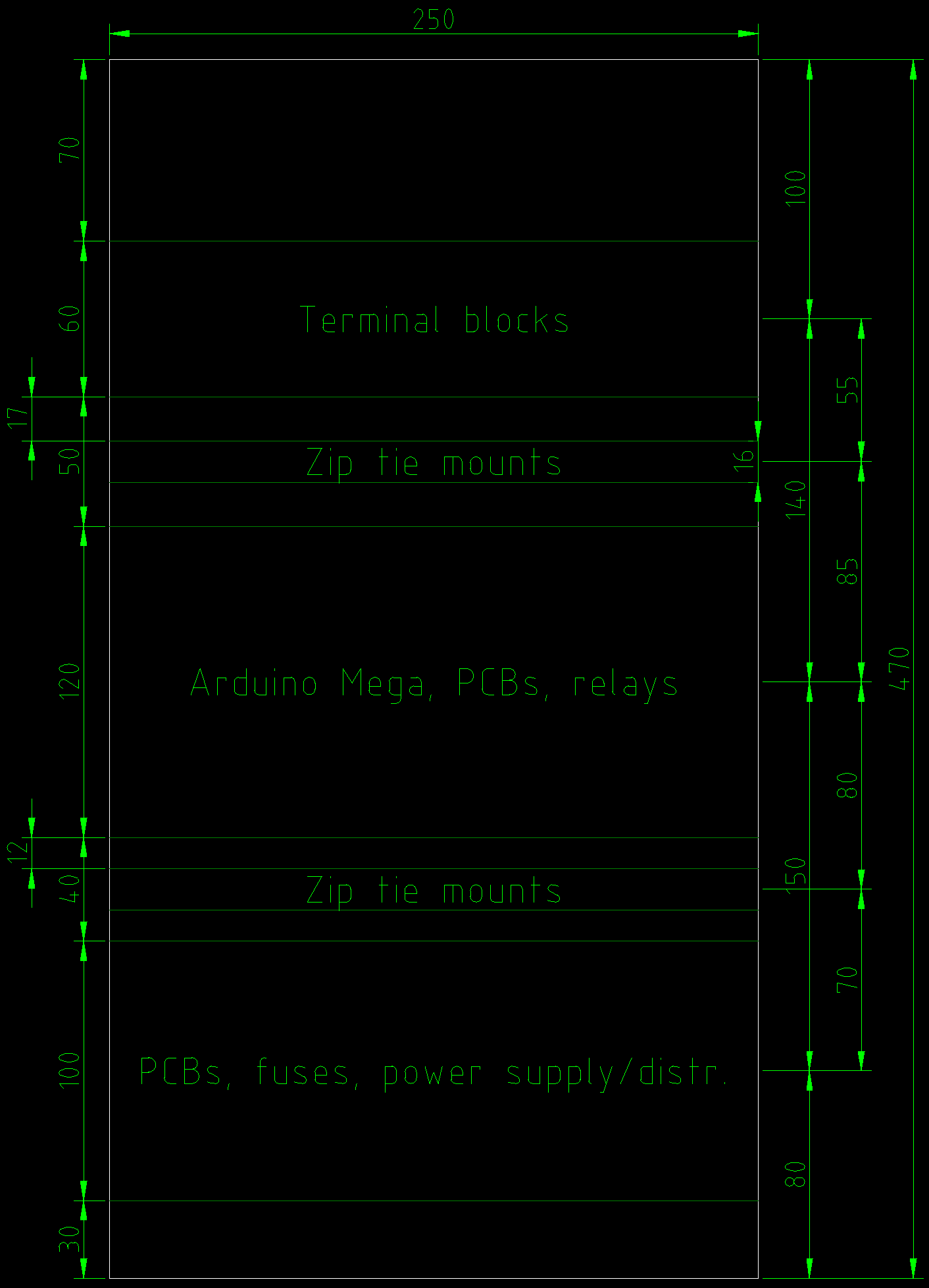 LibreCAD drawing of DIN rail layout