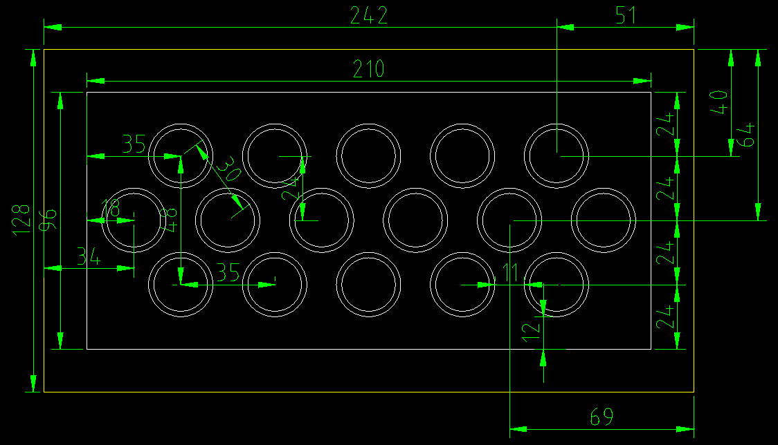 CAD drawing showing layout and spacing for gland plate holes