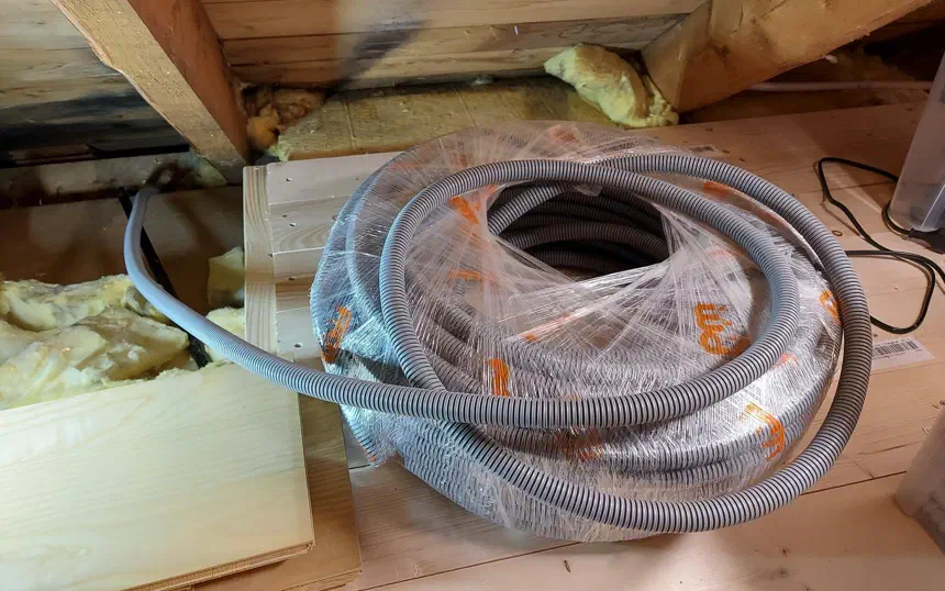 Two CAT6 cables and a fiber — from the basement to the attic