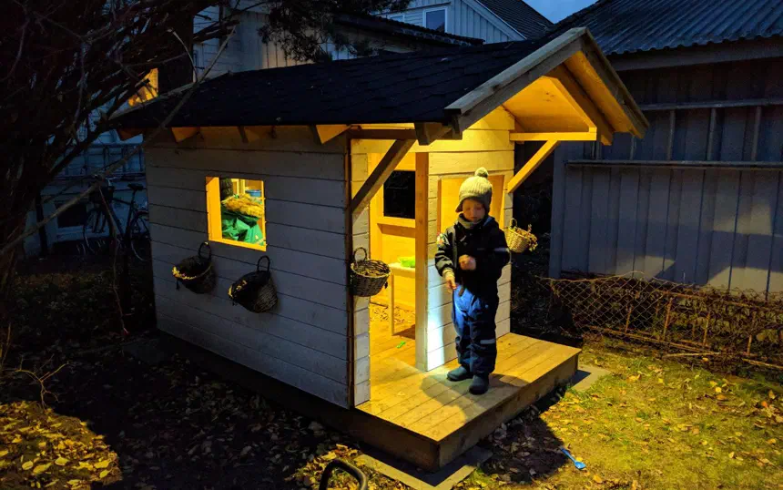 I made a garden playhouse for the kids — with LED lights