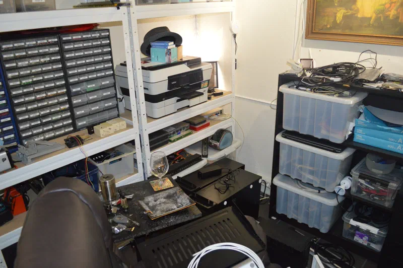 Untidy home office, two rack servers placed temporary